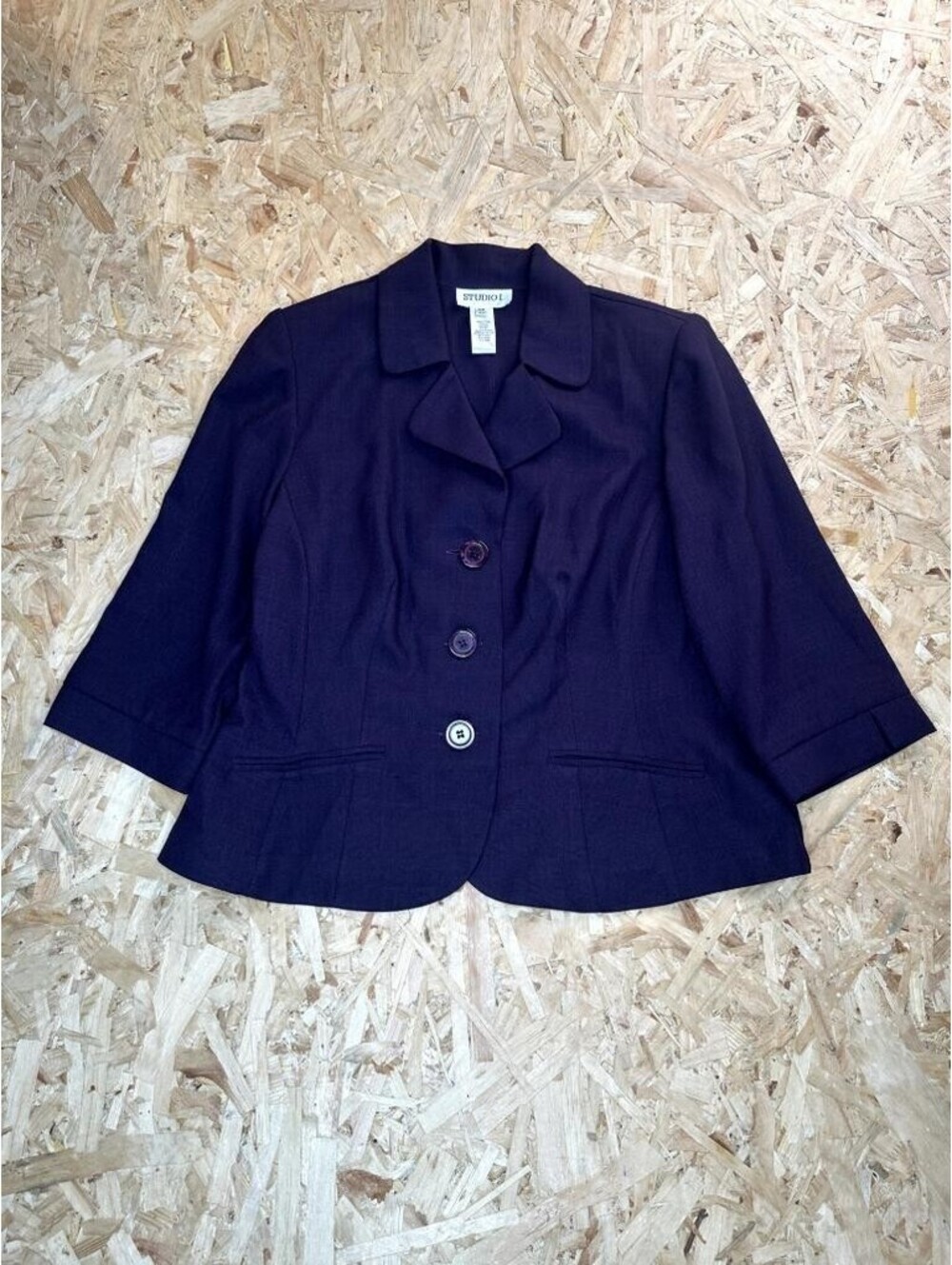 Studio I Blazer Jacket Womens 16W Purple 3/4 Sleeve Button Front Textured